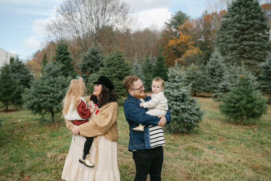 family at Christmas tree farm