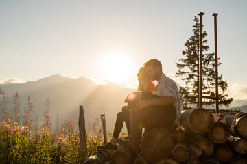 Mountain sunset couple