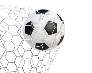 Soccer ball or Football ball in the net isolated on white background, Soccer Ball Hitting the net PNG Images With Transparent Background.
