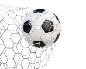 Soccer ball or Football ball in the net isolated on white background, Soccer Ball Hitting the net PNG Images With Transparent Background.