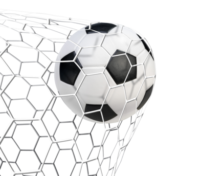 Soccer ball or Football ball in the net isolated on white background, Soccer Ball Hitting the net PNG Images With Transparent Background.