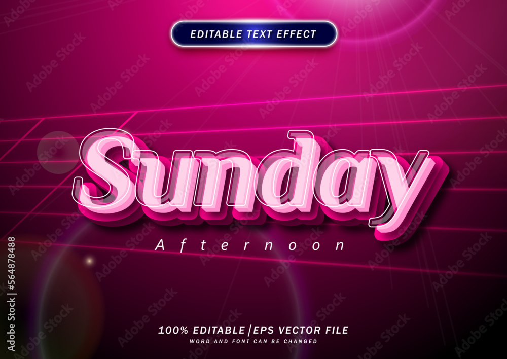 Poster sunday afternoon neon text style effect. editable font and effect.