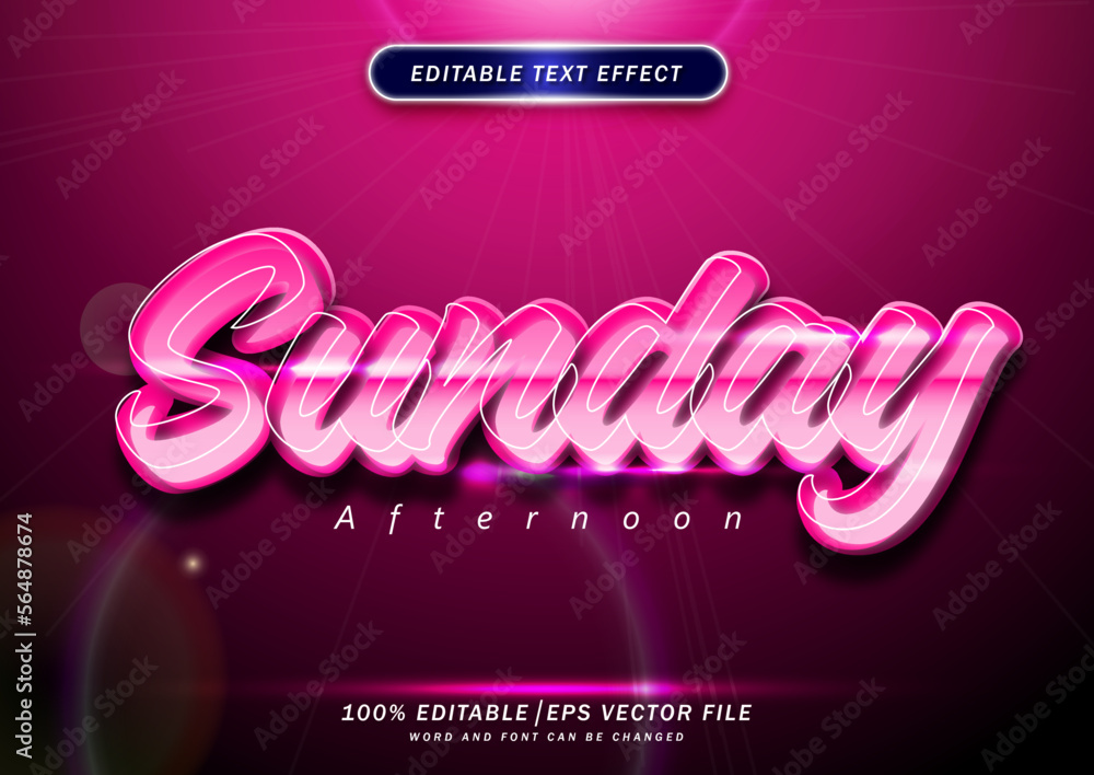 Poster sunday afternoon neon text style effect. editable font and effect.