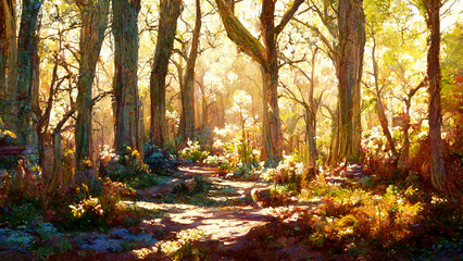 Obraz premium forest in the sunny morning illustration Generative AI Content by Midjourney