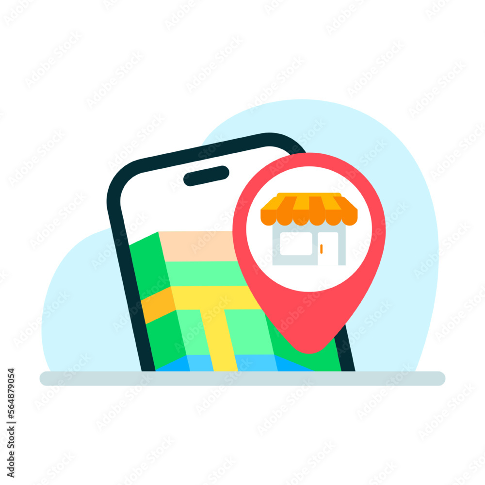 Poster find nearest store location with smartphone concept illustration flat design vector eps10. modern gr