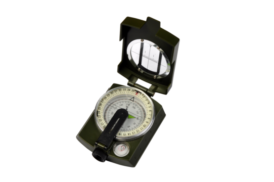 Portable compass for adventure or military green color transparent background - Powered by Adobe