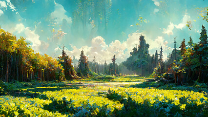 forest in the sunny morning illustration Generative AI Content by Midjourney