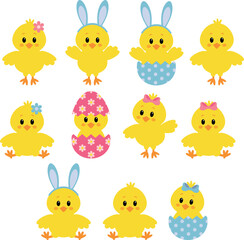 Easter themed clipart. Cute Easter chickens. Vector graphics.