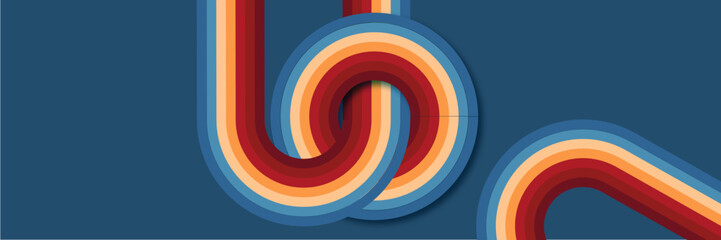 Obraz premium Retro geometric lines posters, 1970s style stripes prints. Fun abstract color line poster, vintage 70s colorful minimalist poster vector set. Creative curves of brown, yellow and orange colors