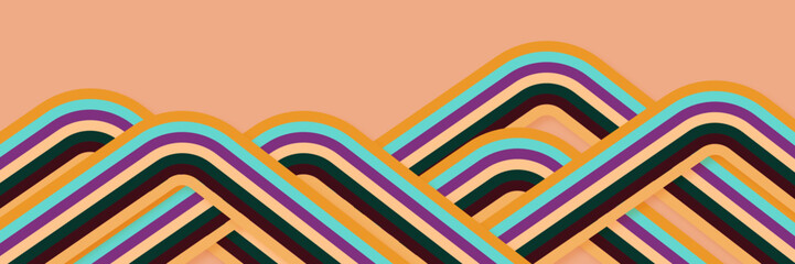 Obraz premium Abstract colorful 70s background vector. Vintage retro style wallpaper with lines, rainbow stripes, geometric shapes. 1970 color illustration design suitable for poster, banner, decorative, wall art.