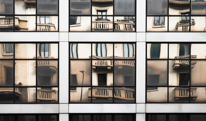 Distorted building refelcted in windows