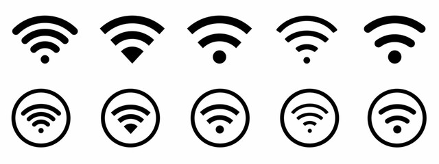 Wifi signal icon. Black and white wifi signal icon set. Stock vector illustration.