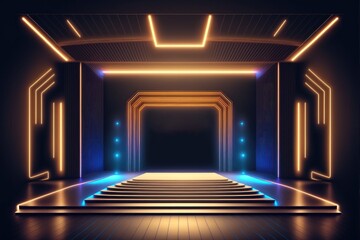 neon product display stage, generative ai composite