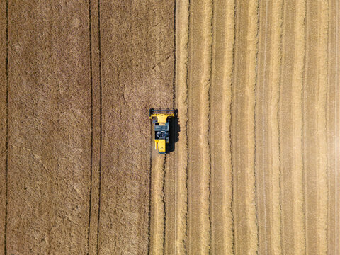 Drone shot of combine harvester