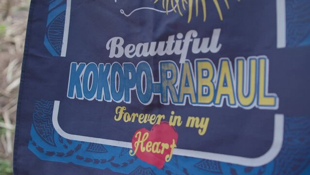 Locally printed bag sold by locals at World War 2 Barge tunnels entry market in Rabaul.