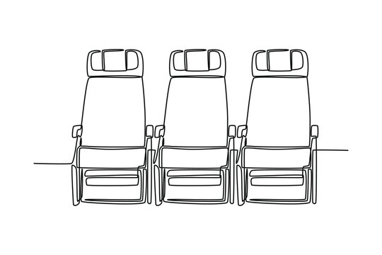 Single one line drawing Airplane seat. Air transportation Concept. Continuous line draw design graphic vector illustration.