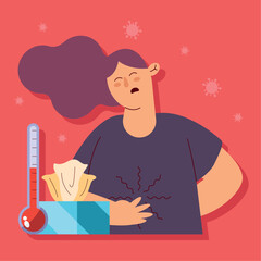 woman with stomachache and fever