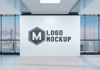 Glossy 3D Logo Mockup On Office Wall
