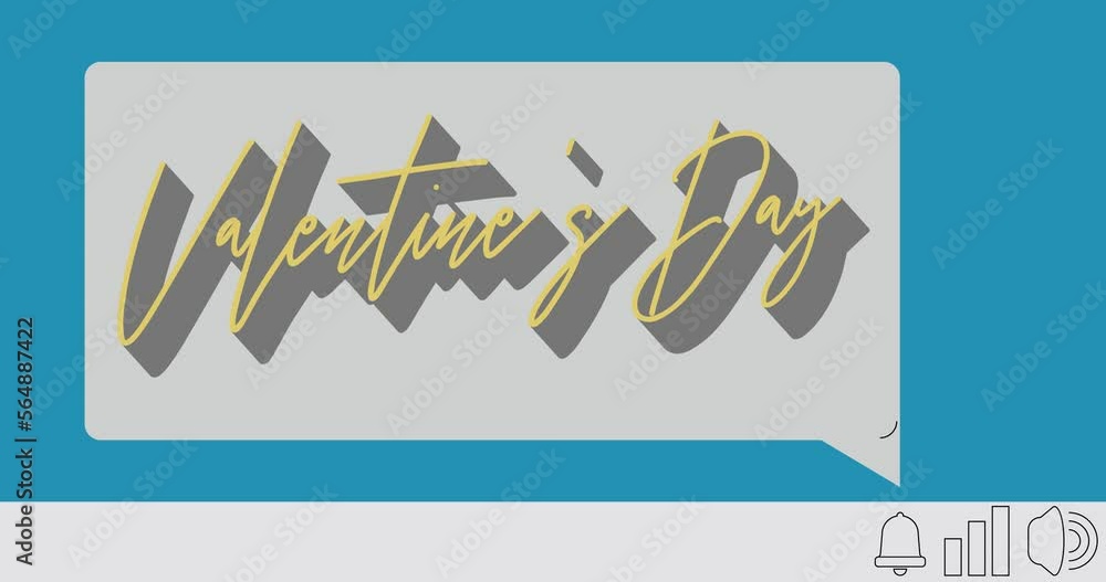 Poster valentine’s day text on notification bubble from portable information device screen. mobile app mess