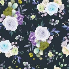 beautiful hand drawn roses floral seamless pattern