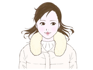 セミロングの女性_ダウンコート_風_横目