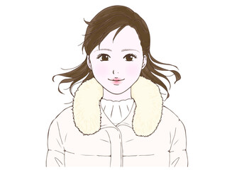 セミロングの女性_ダウンコート_風
