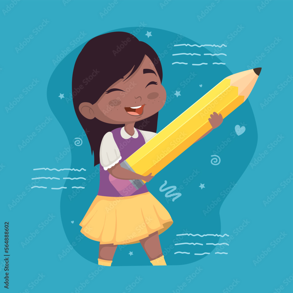 Wall mural latin little girl with pencil