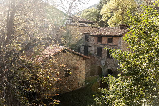 rural landscape of stone houses in nature
