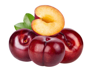 Cherry plum with leaf isolated on transparent png