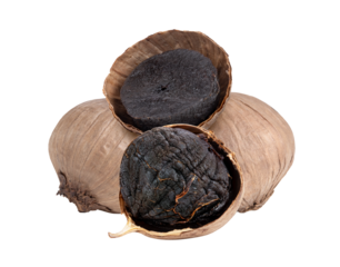Black garlic bulbs on transparent png