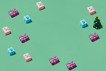 Seamless pattern with closed white paper square gift box tied up