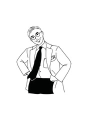 Man wearing tie, glasses, smiling
hand drawn art illustration