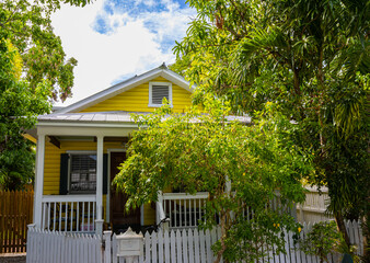Yellow Plantation Style Cottage, Key West, Florida, USA