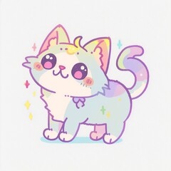 Obraz na płótnie Canvas Rainbow Kawaii Cat: Pastel Anime Realism
