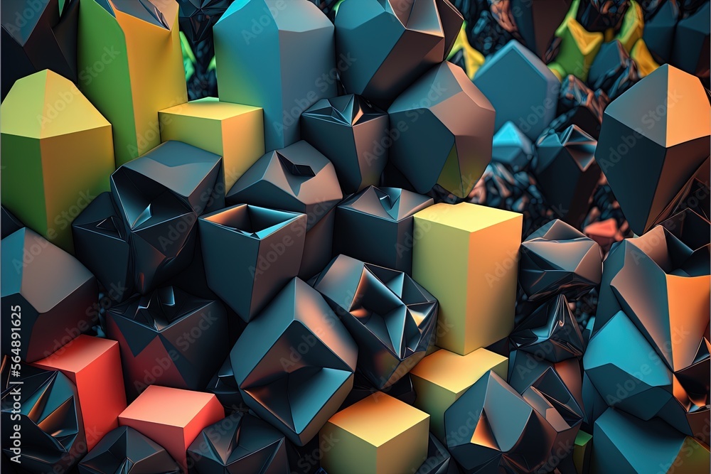 Poster a pile of colorful cubes sitting next to each other on a table top with a black background and a bla