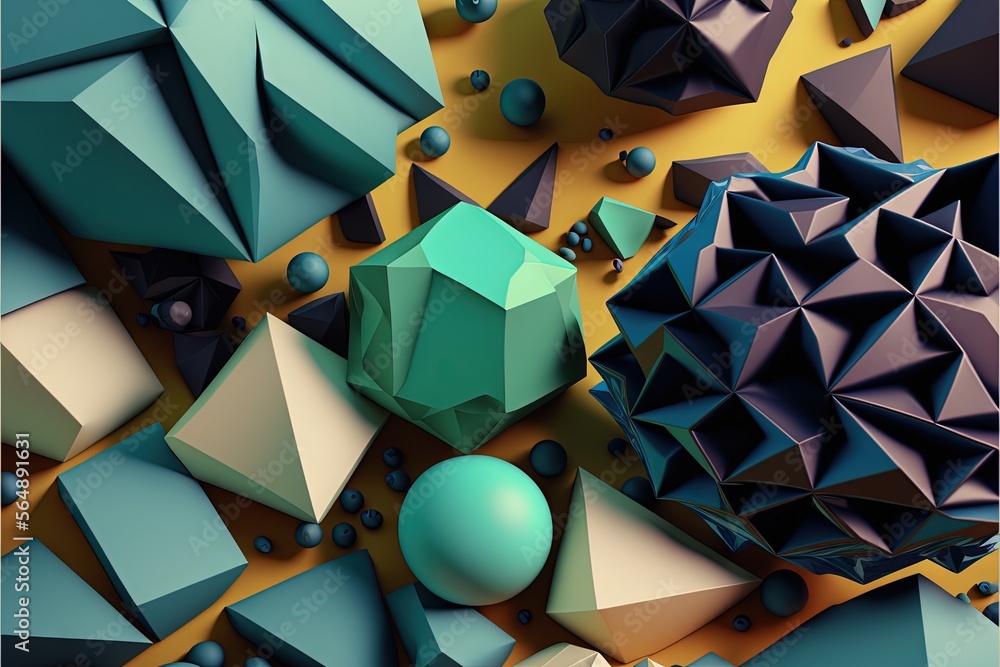 Poster a group of different shapes and sizes of rocks and stones on a yellow background with a blue ball in