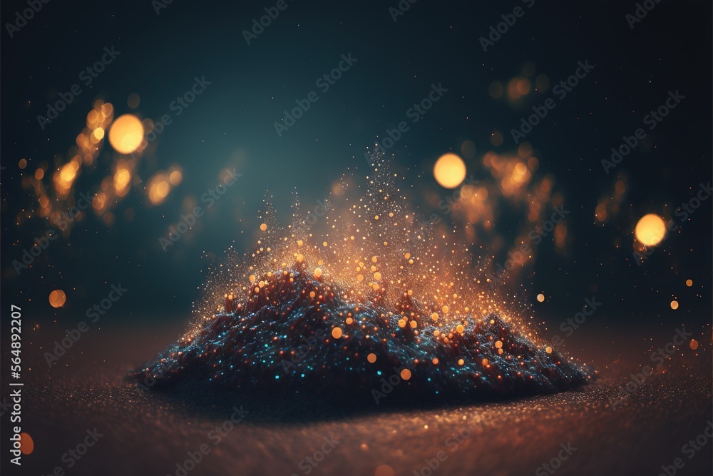 Poster a pile of dirt with a lot of lights in the background and a blurry background behind it, with a dark