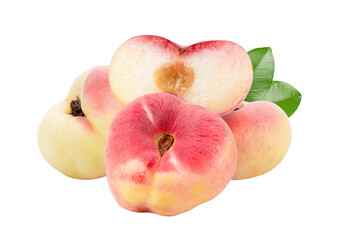 Ripe chinese flat peach fruit  isolated on transparent png