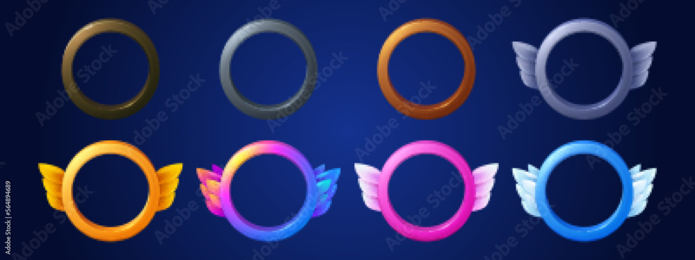 Poster cartoon set of round avatar frames isolated on background. vector illustration of simple and decorat
