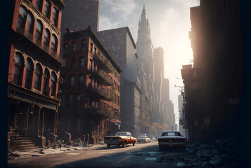 The city turned into a ghost town with atmosphere, day light. made with generative AI