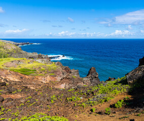 Fototapeta na wymiar The Waikeakua Gulch Overlook Above Sea Cliffs on The Maui Coast, Maui, Hawaii, USA