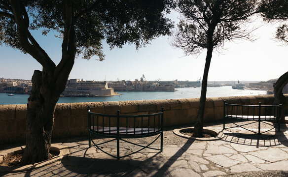 Views of the three cities from a viewpoint in Valletta, Malta