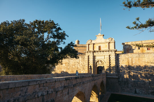 View of the gate of the fortified medieval city of Mdina