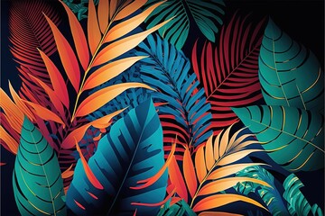 Abstract tropical leaf colourful background. Generative AI