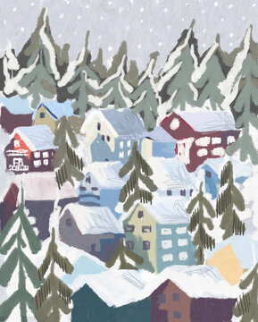 winter houses, landscape