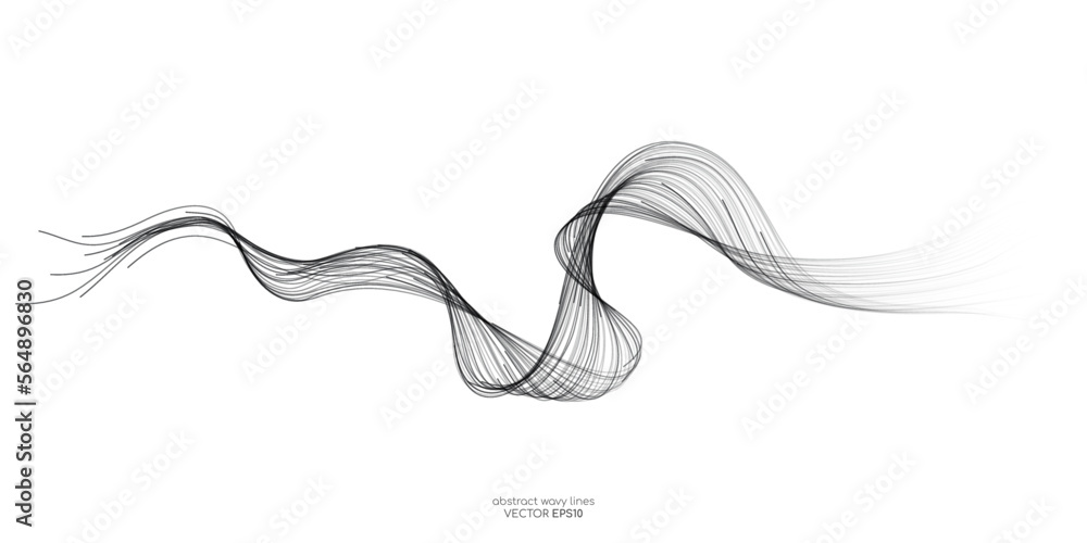 Aufkleber Vector wave lines smooth flowing dynamic black grey gradient isolated on white background for concept of technology, digital, communication, science, music