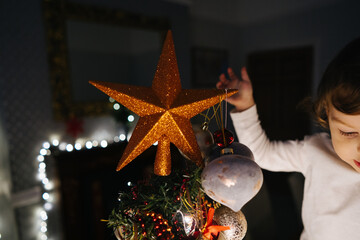 Shiny star on Christmas tree
