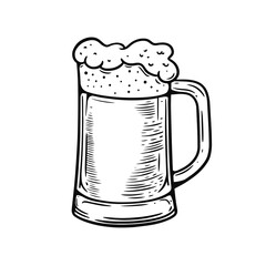 Beer glass hand drawn black color sketch style vector illustration.