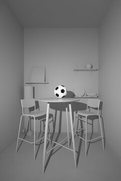 Creative still life with a soccer ball in a bleached interior