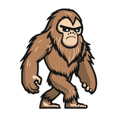 Cartoon Bigfoot - Sasquatch Illustration White Outline - V5